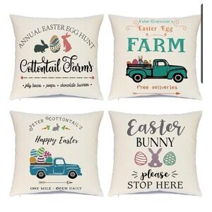 Easter Pillow Covers 18 x 18 Inches Set of 4 - Easter‎ Egg Cottontail